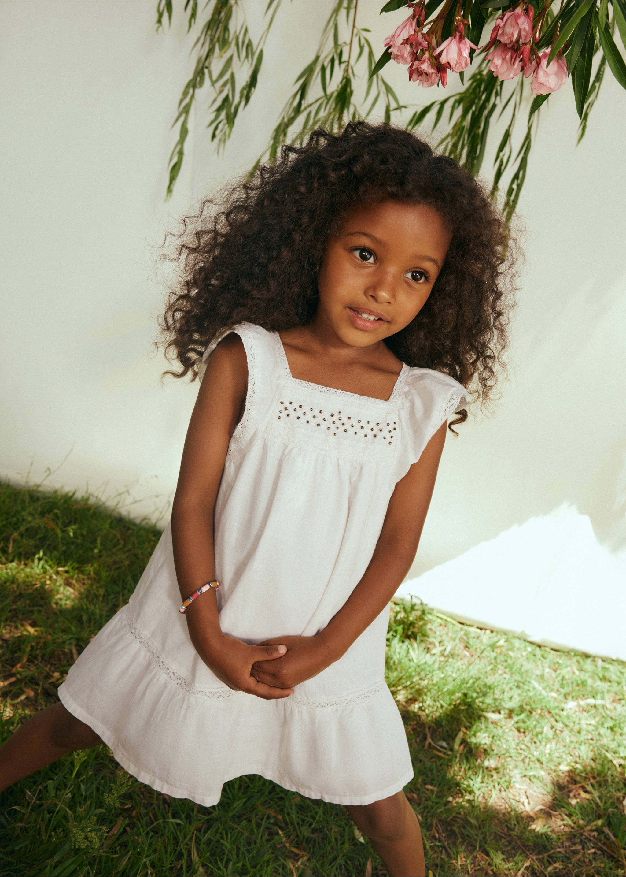 Cotton dress with bead embellishment - General plane, Off White. Ref: 37071437-00.
