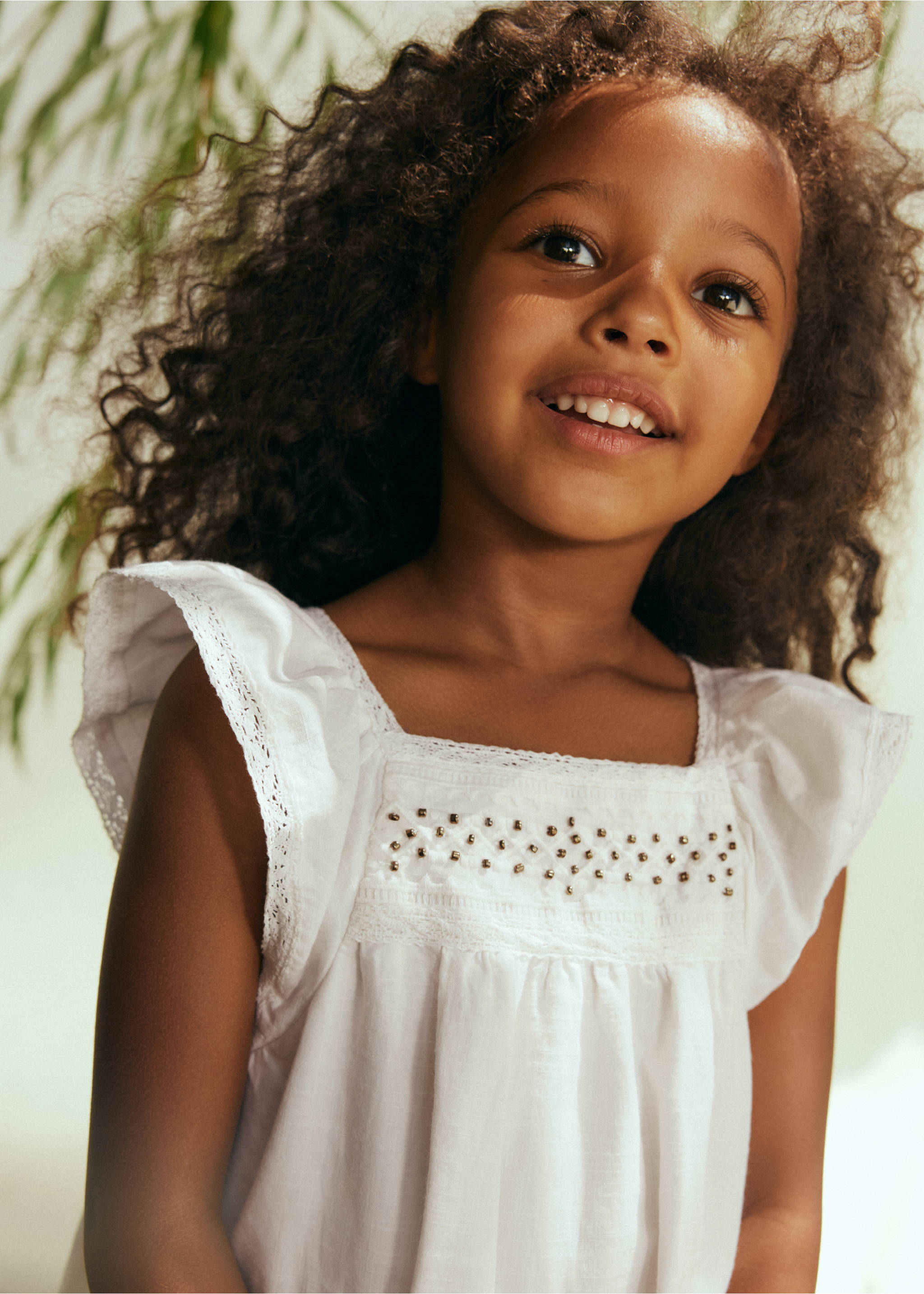 Cotton dress with bead embellishment - Details of the article 1, Off White. Ref: 37071437-00.
