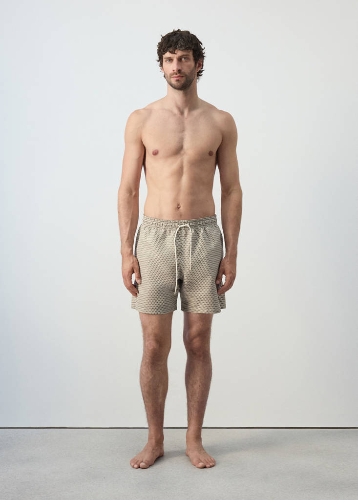 Geometric-print swimsuit — Beige