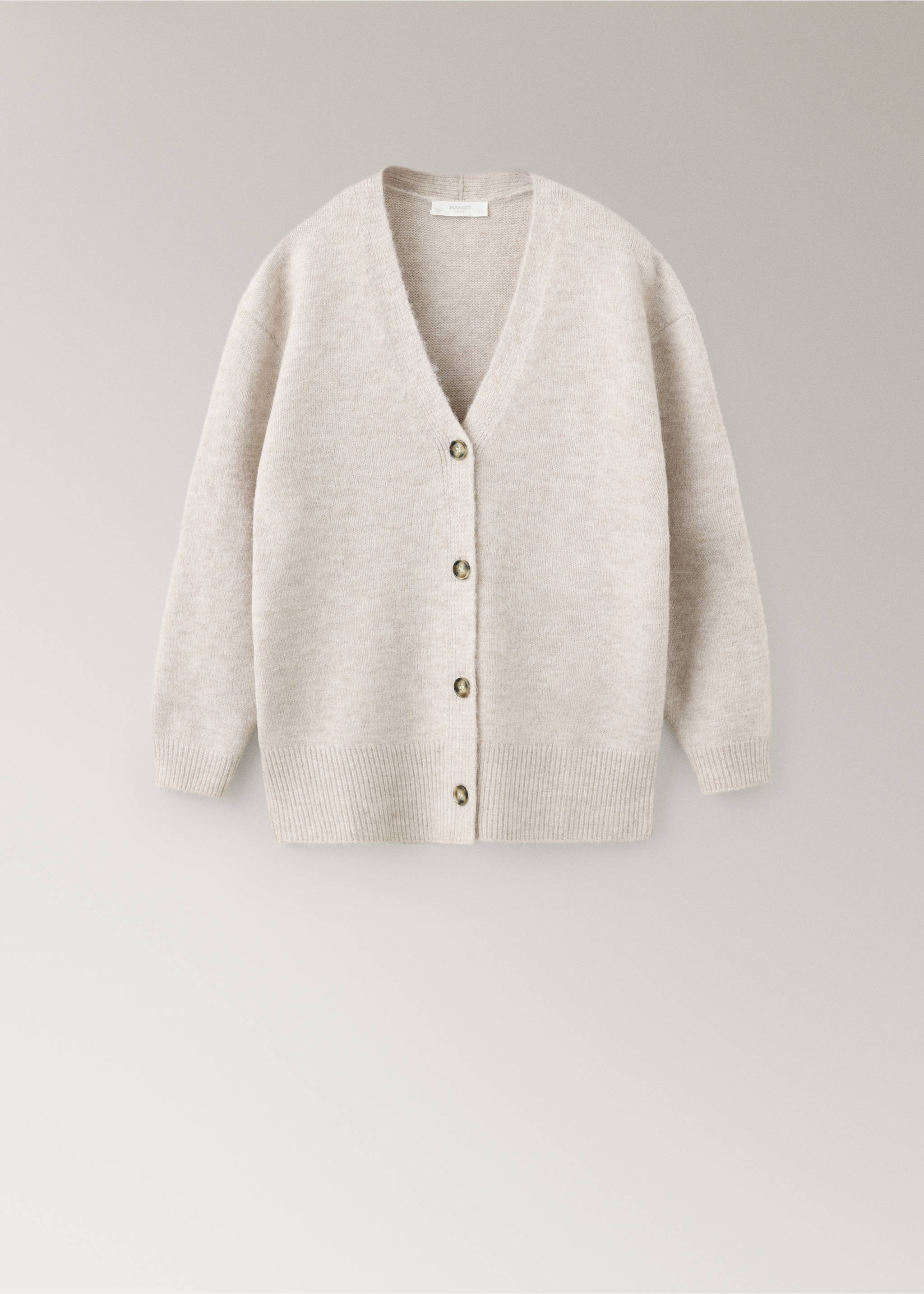V-neck knitted cardigan - Article without model, Light/Pastel Grey. Ref: 37071439-00.