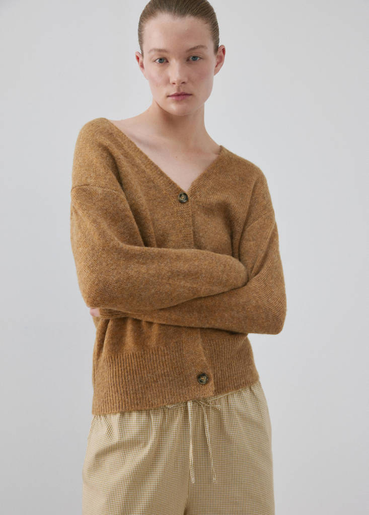 V-neck knitted cardigan — Brown