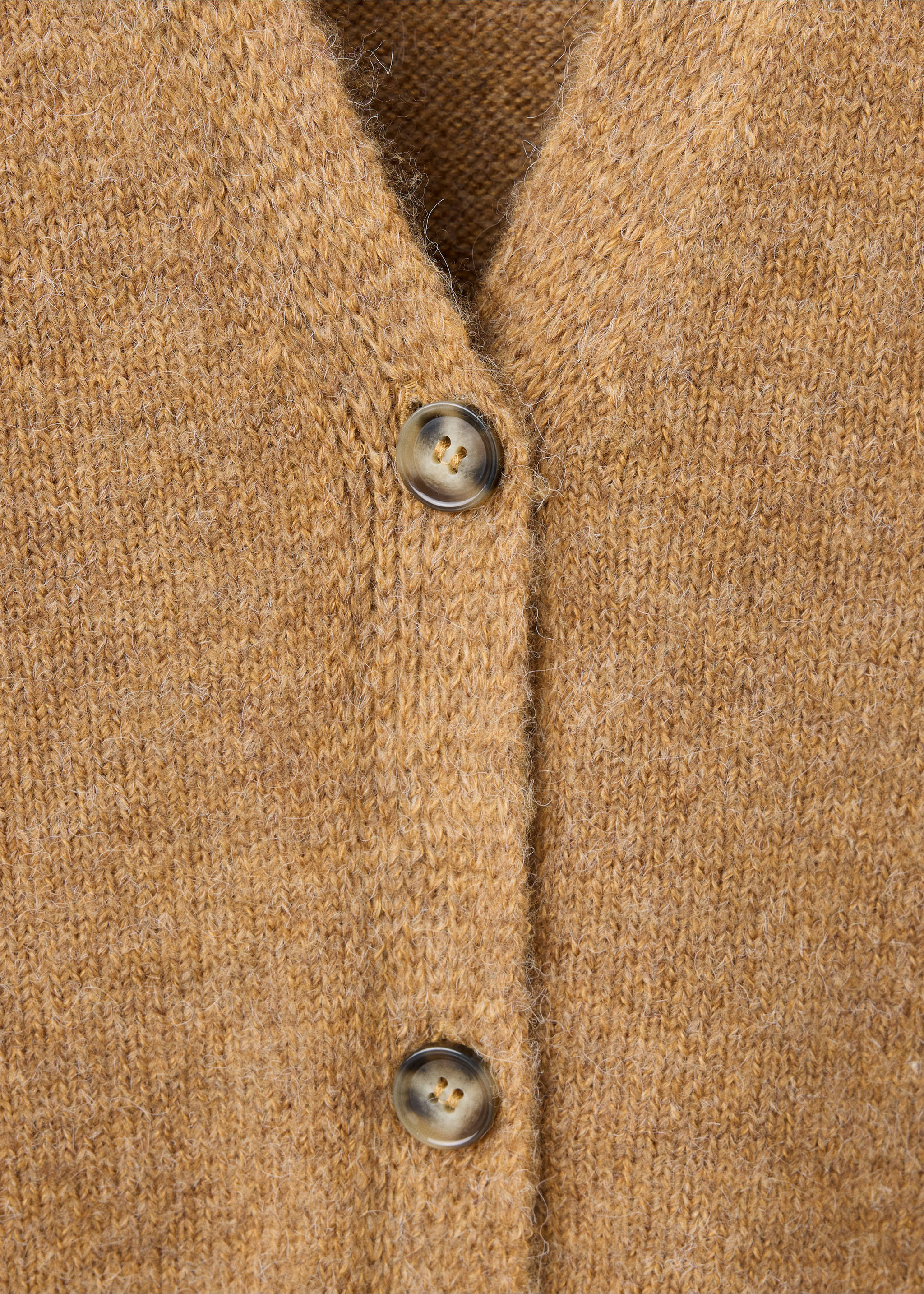V-neck knitted cardigan - Details of the article 8, Brown. Ref: 37071439-00.