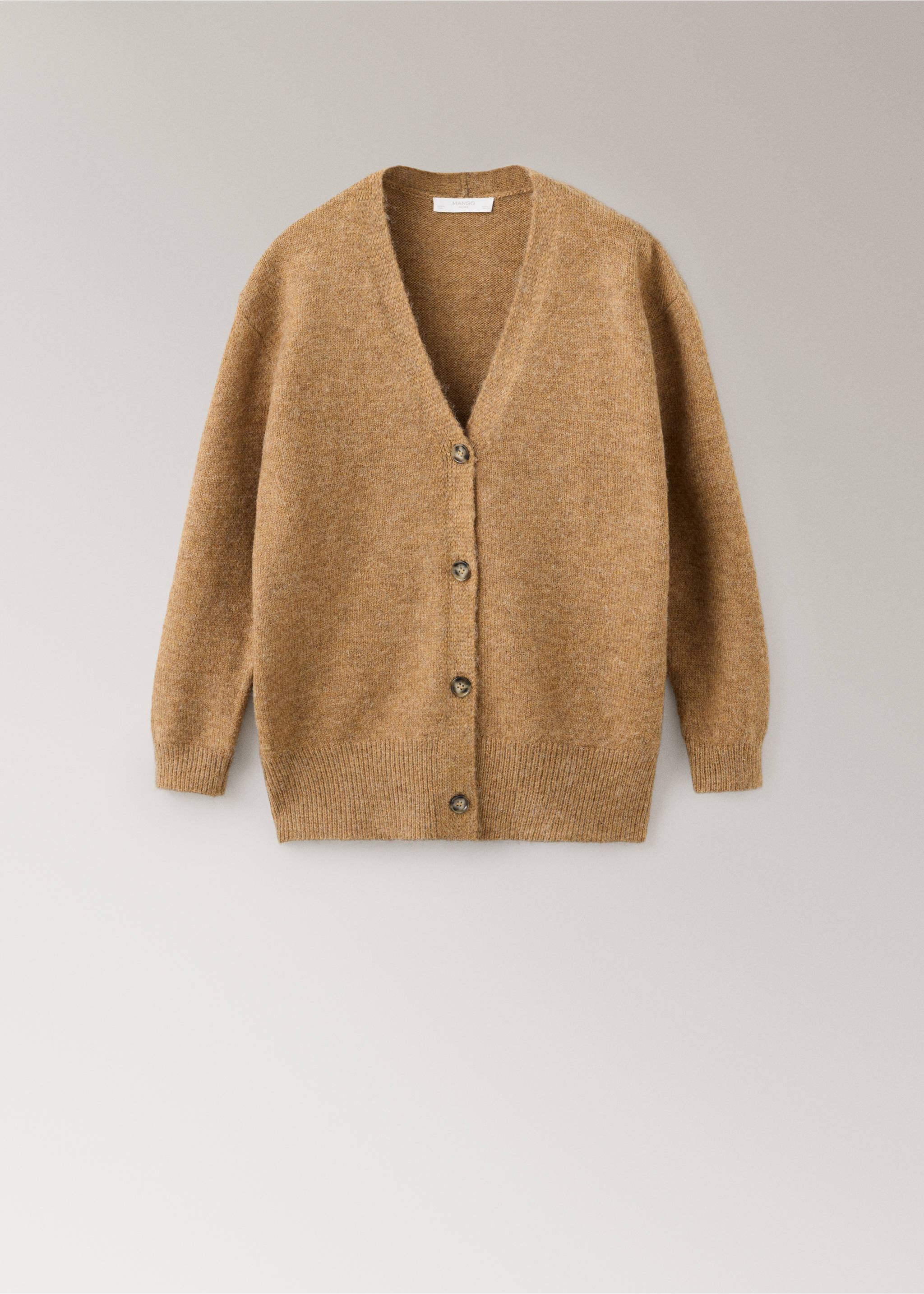 V-neck knitted cardigan - Article without model, Brown. Ref: 37071439-00.