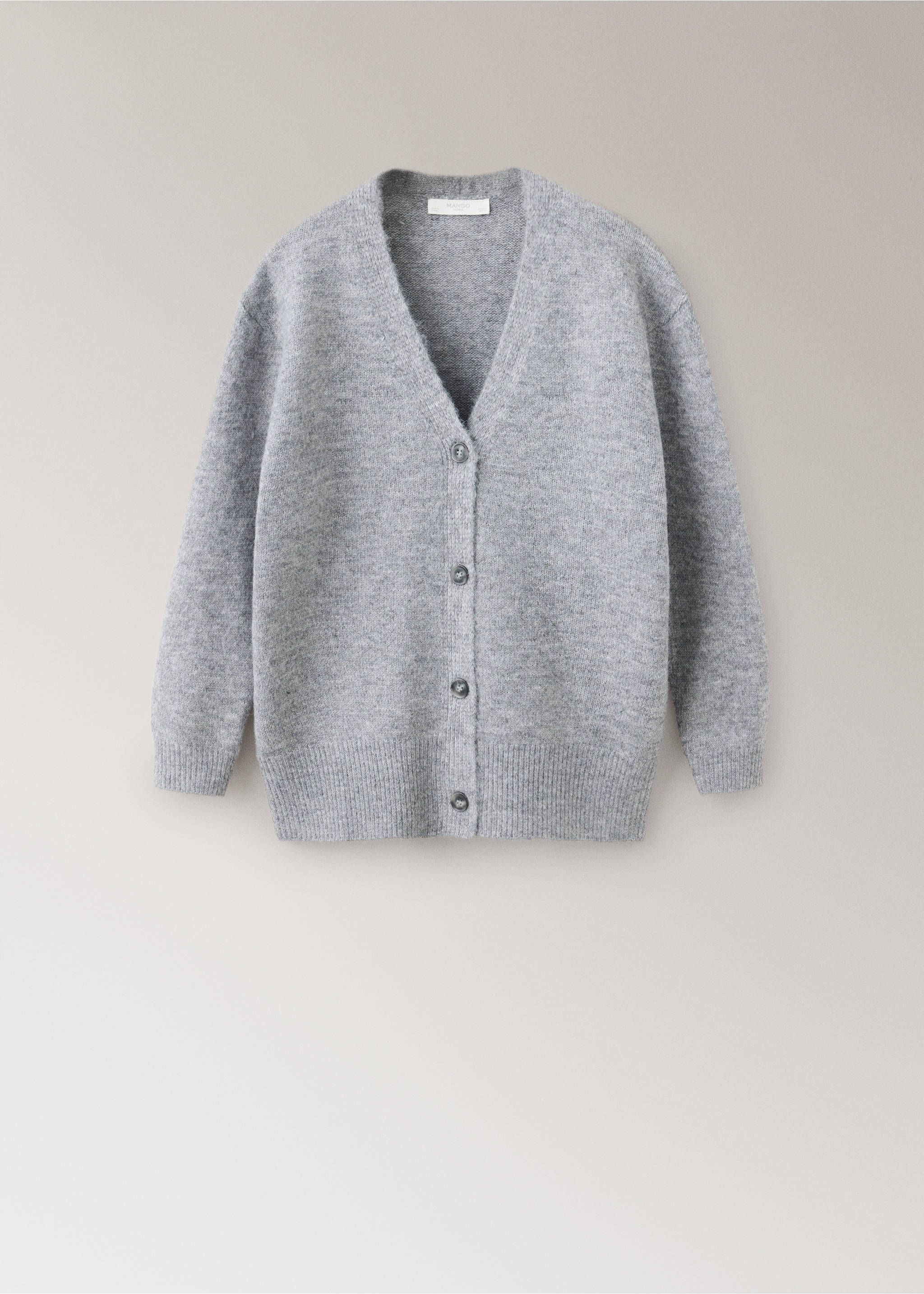 V-neck knitted cardigan - Article without model, Grey. Ref: 37071439-00.