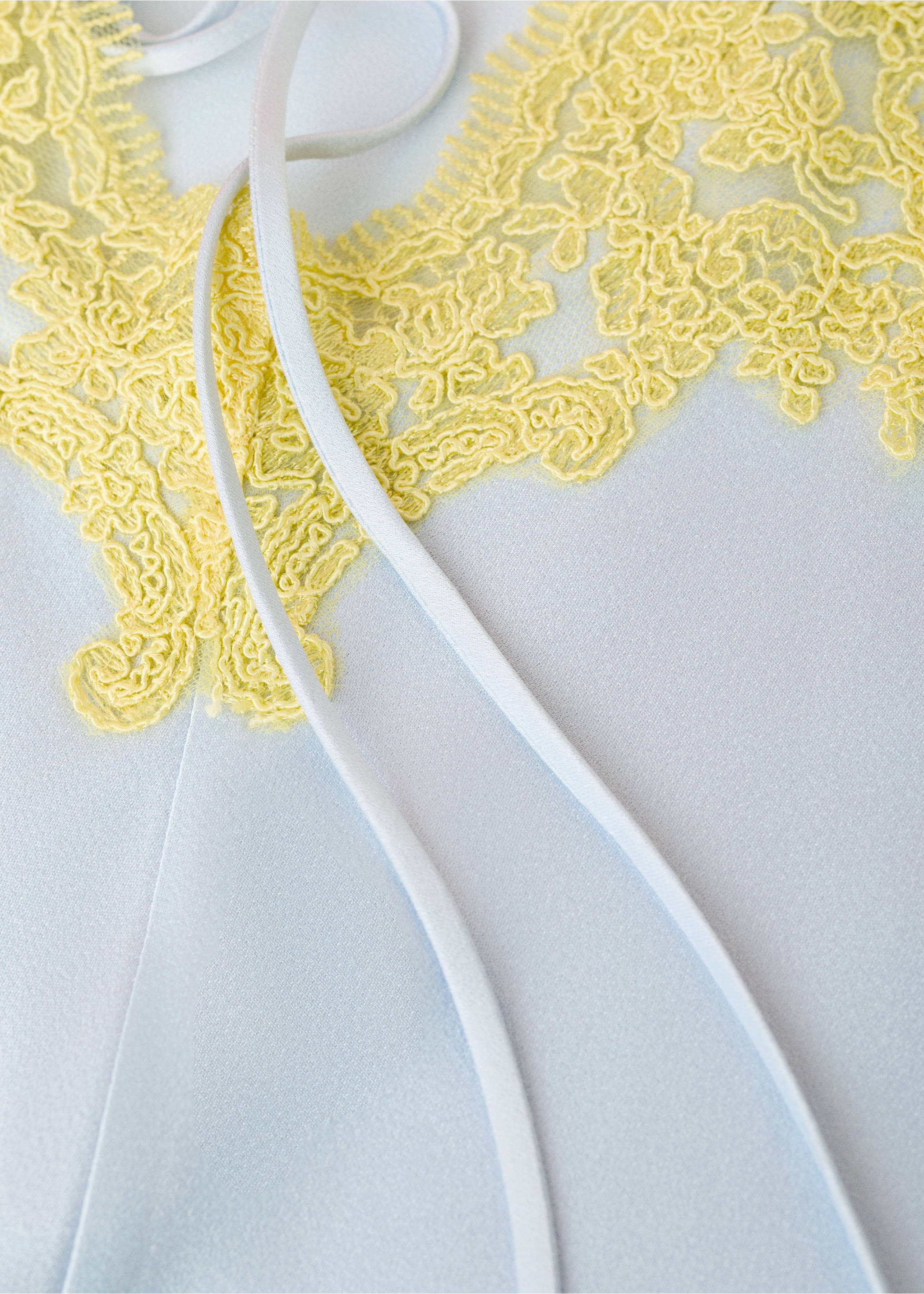 Satin dress with relief lace - Details of the article 8, Sky Blue. Ref: 37071441-00.