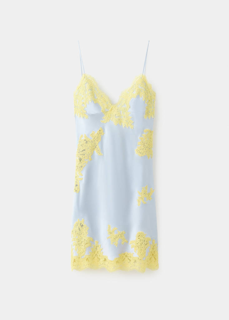 Satin dress with relief lace — Sky Blue