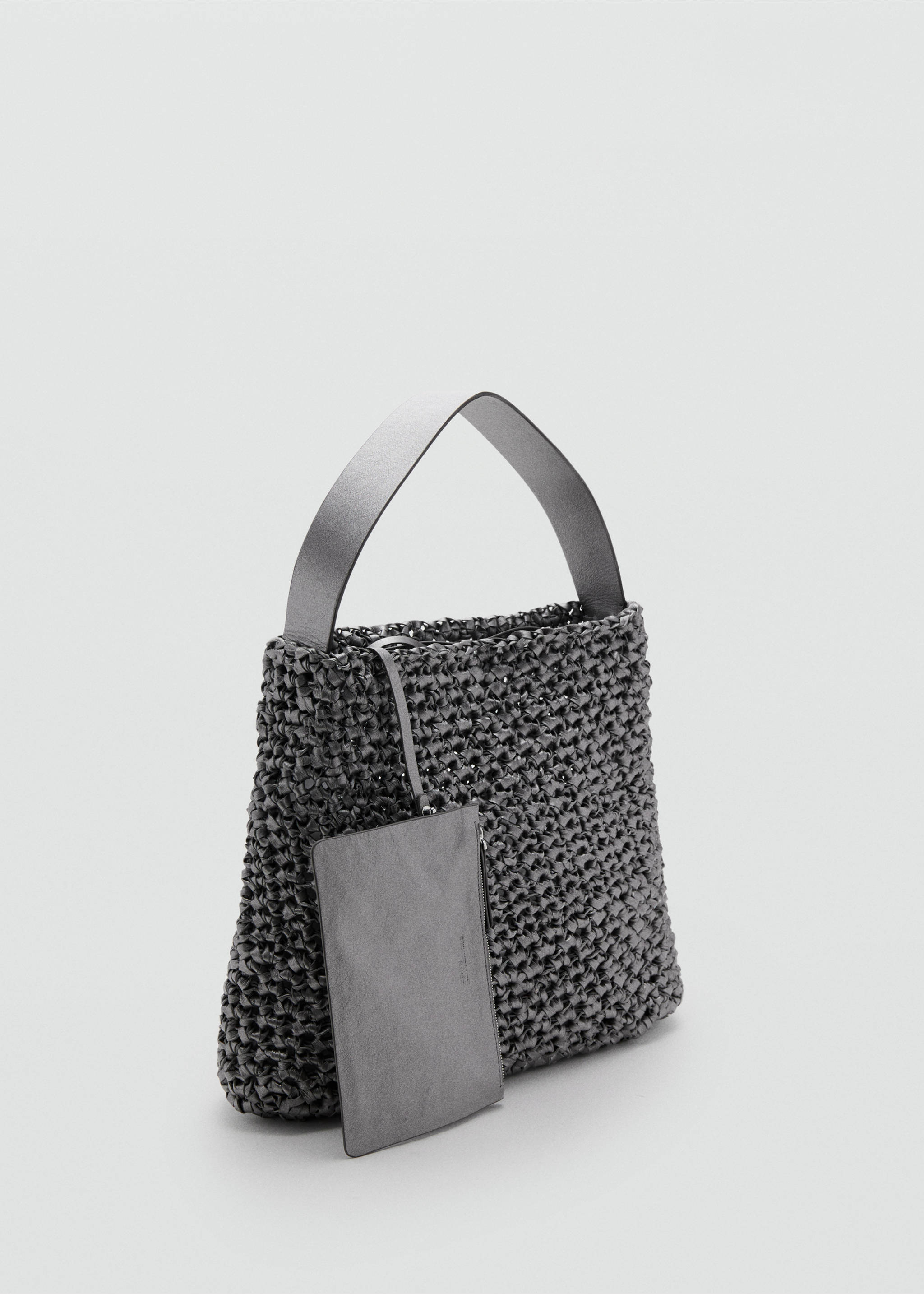 Braided leather shopper bag - Middenvlak, Donkerzilver. Ref: 37071444-00.