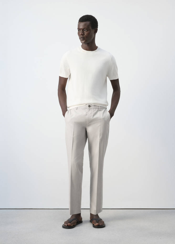 Slim fit cropped cotton blend trousers — Ice Grey