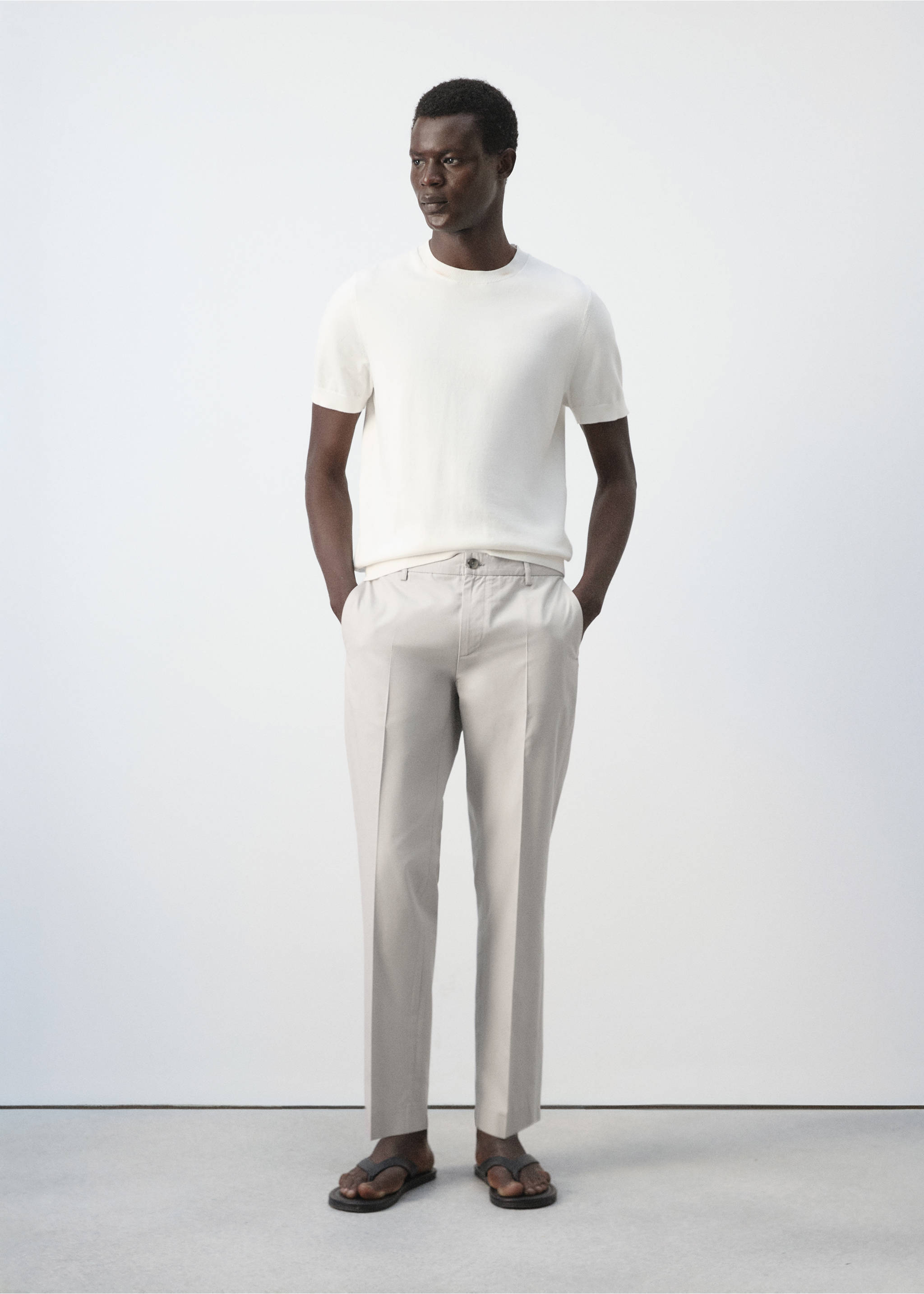 Pantalón slim fit mezcla algodón lyocell - Plano general, Gris hielo. Ref: 37071448-00.