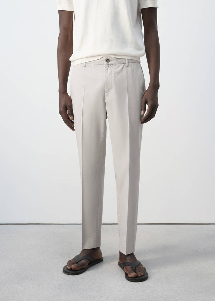 Slim fit cropped cotton blend trousers — Ice Grey