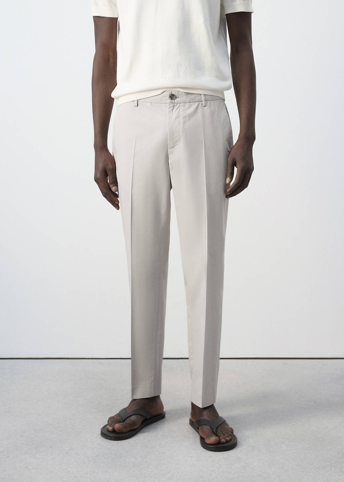 Slim fit cropped cotton blend trousers — Ice Grey
