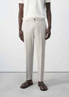Slim fit cropped cotton blend trousers — Ice Grey 1