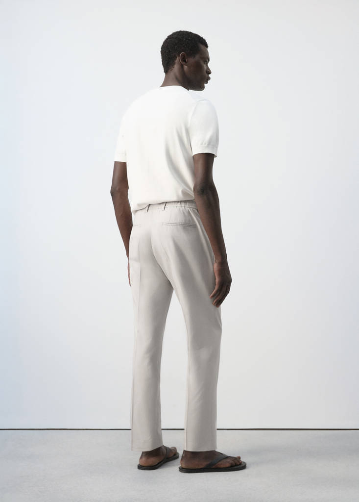 Slim fit cropped cotton blend trousers — Ice Grey