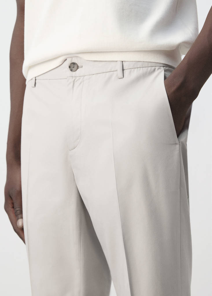 Slim fit cropped cotton blend trousers — Ice Grey