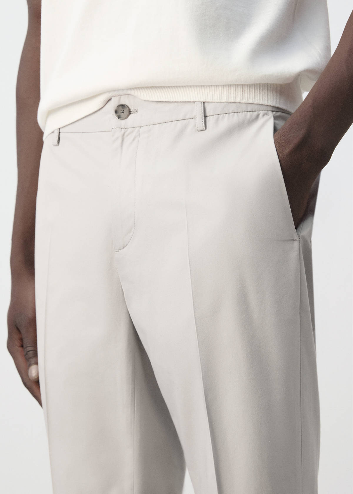 Slim fit cropped cotton blend trousers — Ice Grey