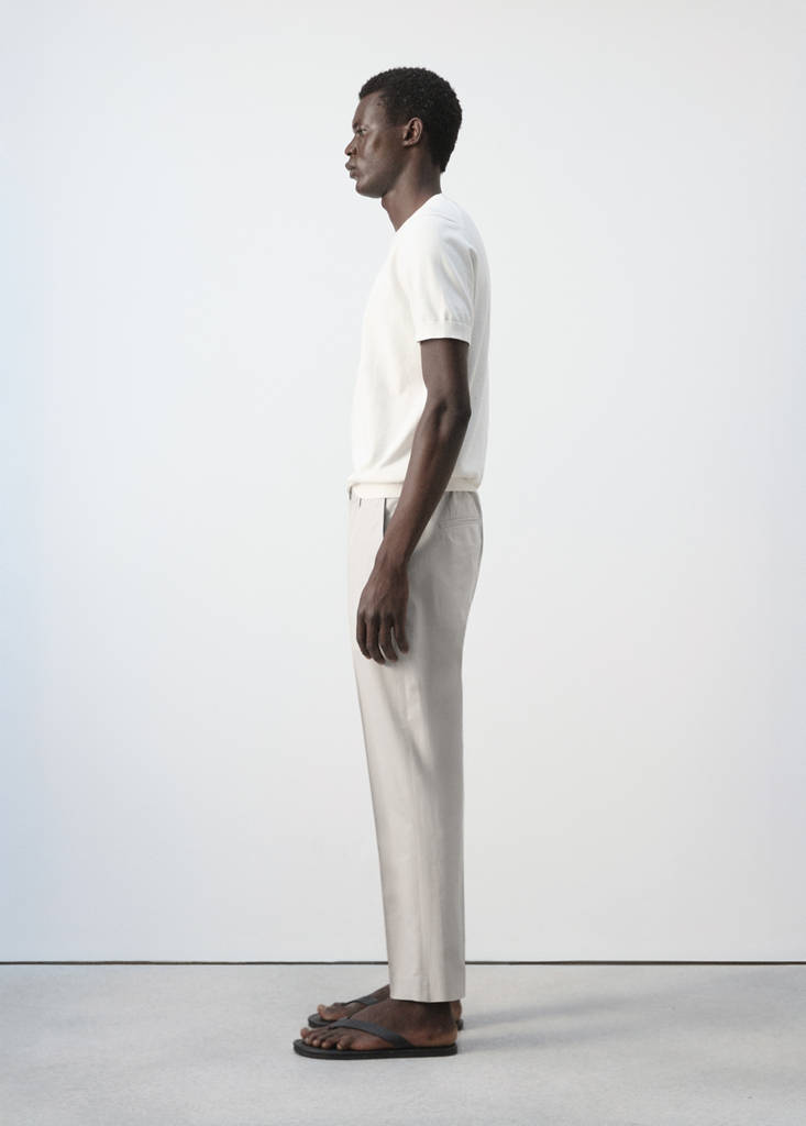 Slim fit cropped cotton blend trousers — Ice Grey