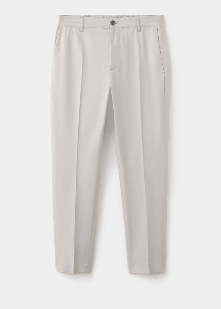 Slim fit cropped cotton blend trousers — Ice Grey