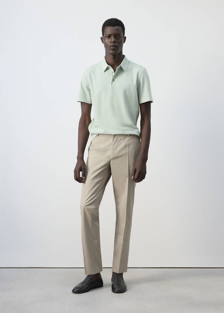 Slim fit cropped cotton blend trousers — Medium Brown