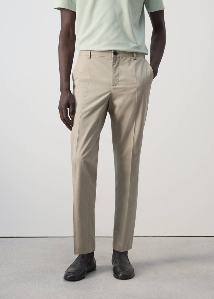 Slim fit cropped cotton blend trousers — Medium Brown