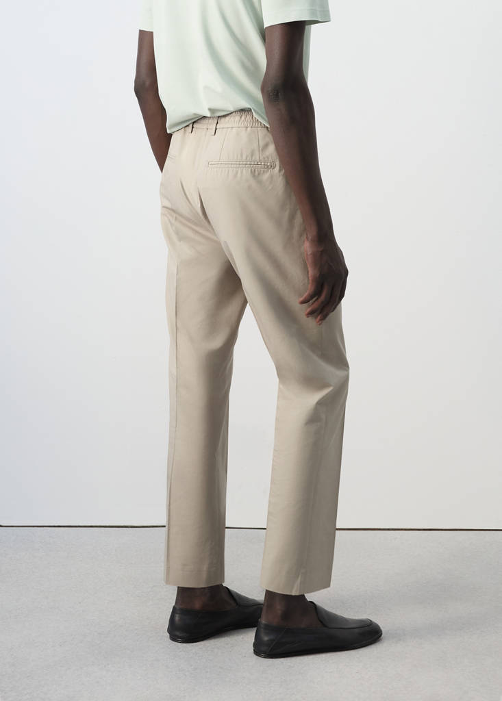 Slim fit cropped cotton blend trousers — Medium Brown