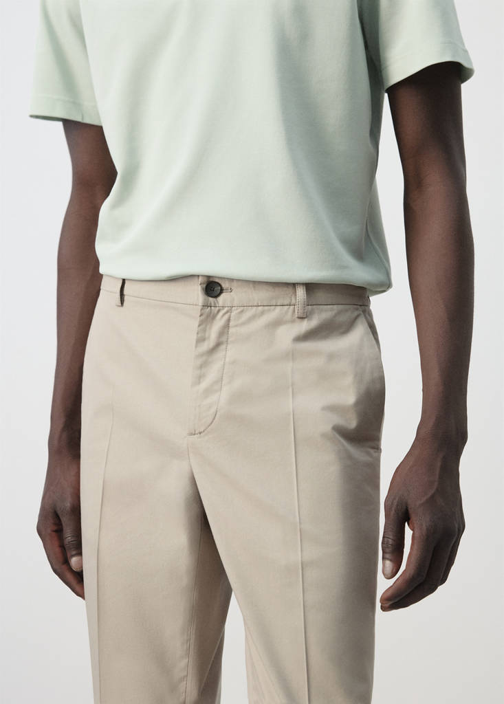 Slim fit cropped cotton blend trousers — Medium Brown