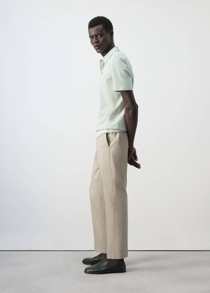 Slim fit cropped cotton blend trousers — Medium Brown