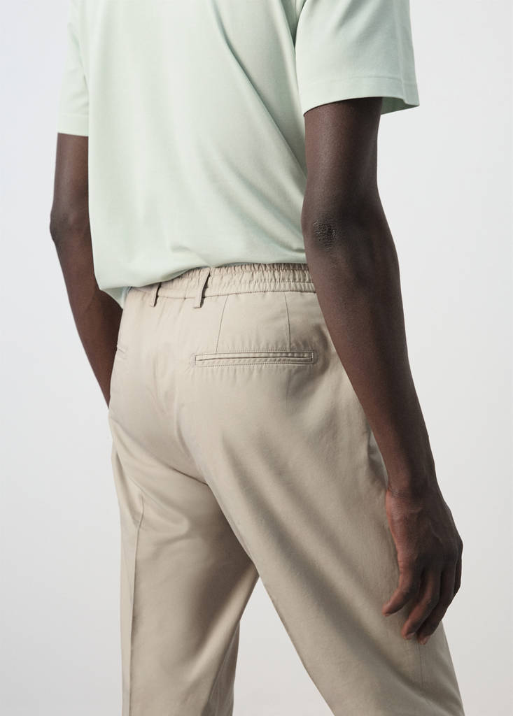 Slim fit cropped cotton blend trousers — Medium Brown
