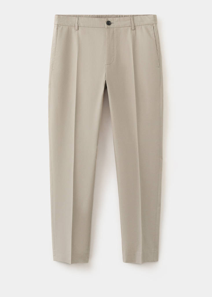 Slim fit cropped cotton blend trousers — Medium Brown