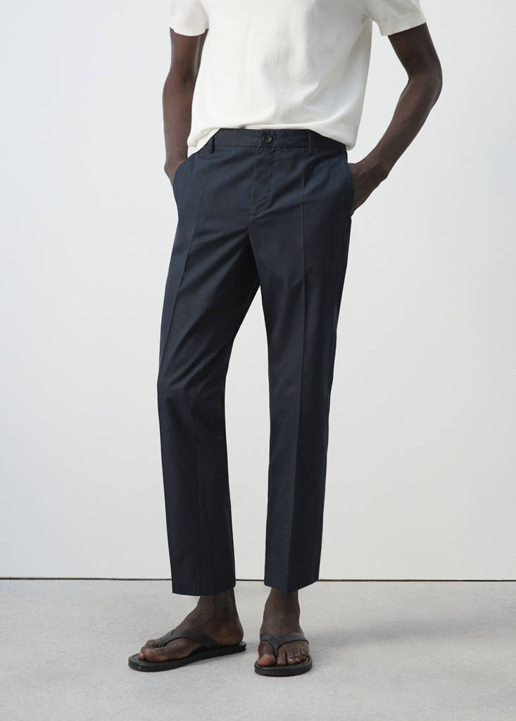 Slim fit cropped cotton blend trousers — Navy