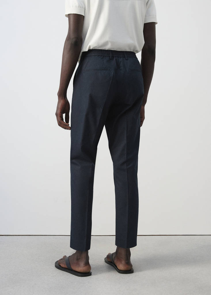 Slim fit cropped cotton blend trousers — Navy