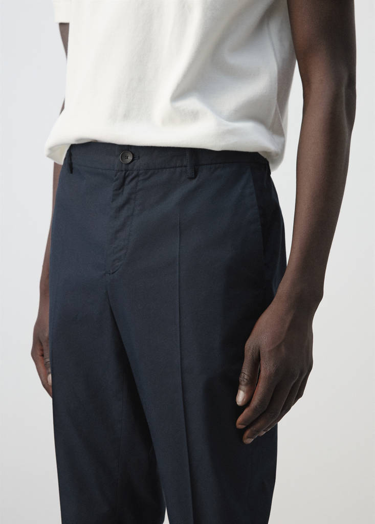 Slim fit cropped cotton blend trousers — Navy