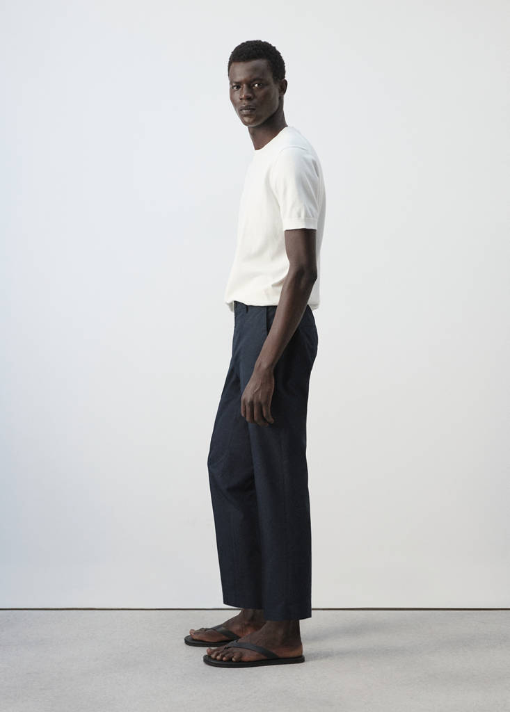 Slim fit cropped cotton blend trousers — Navy
