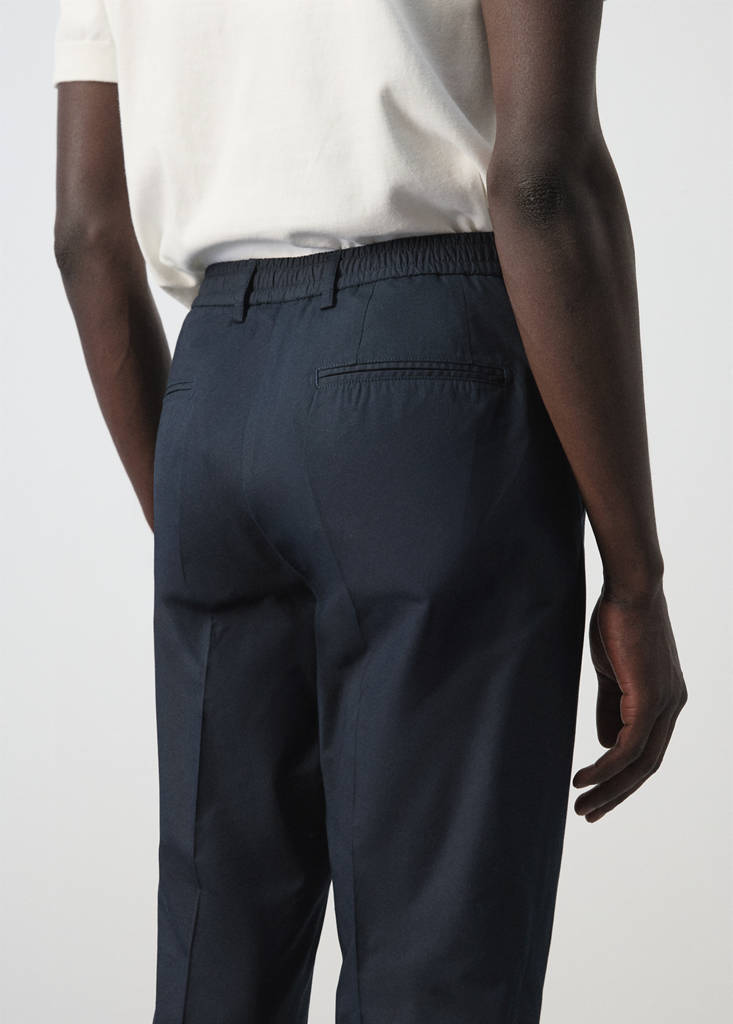 Slim fit cropped cotton blend trousers — Navy