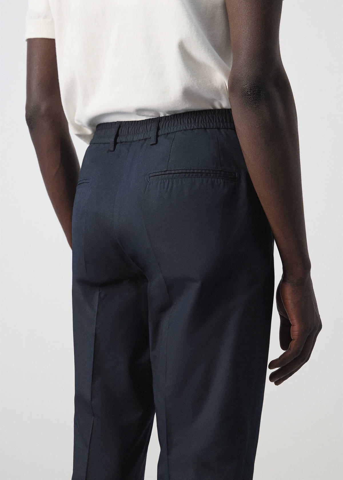 Slim fit cropped cotton blend trousers — Navy