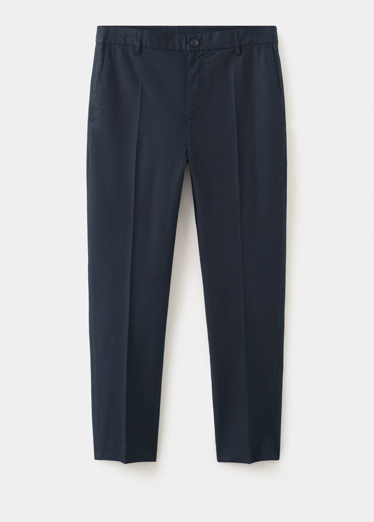 Slim fit cropped cotton blend trousers — Navy
