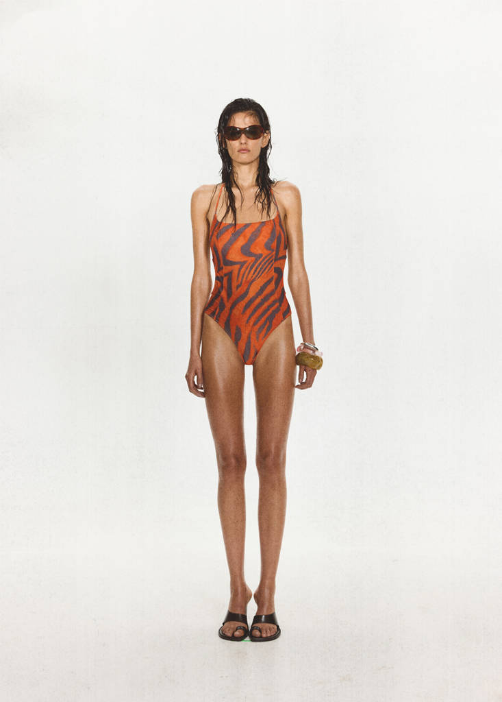 Halter neck animal print swimsuit — Orange