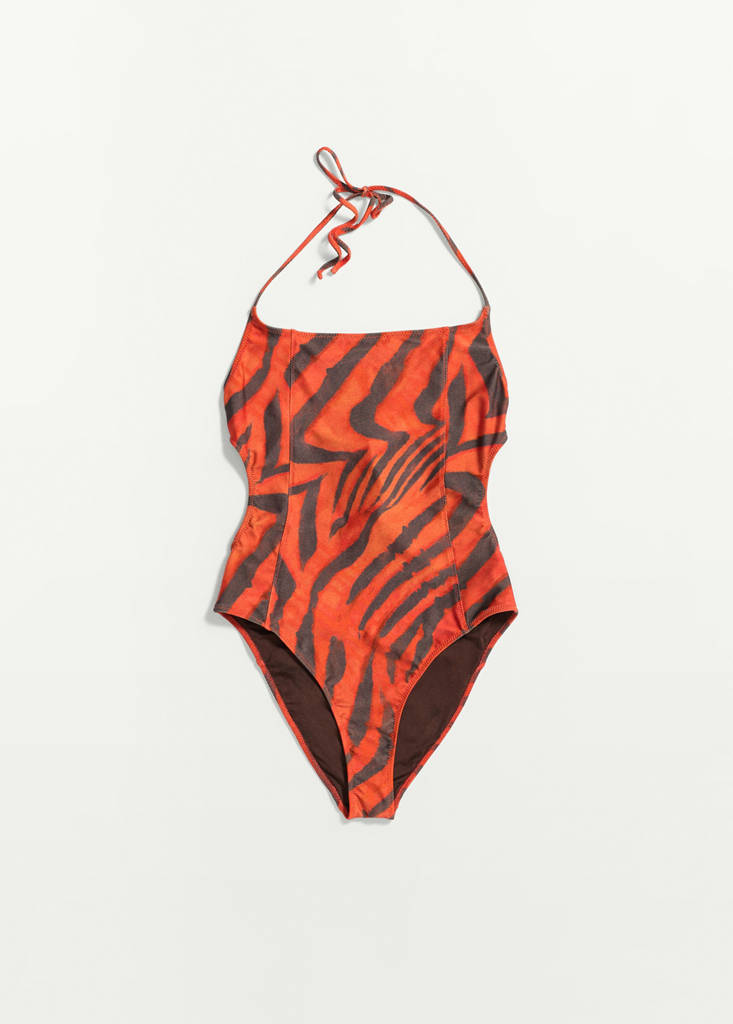 Halter neck animal print swimsuit — Orange