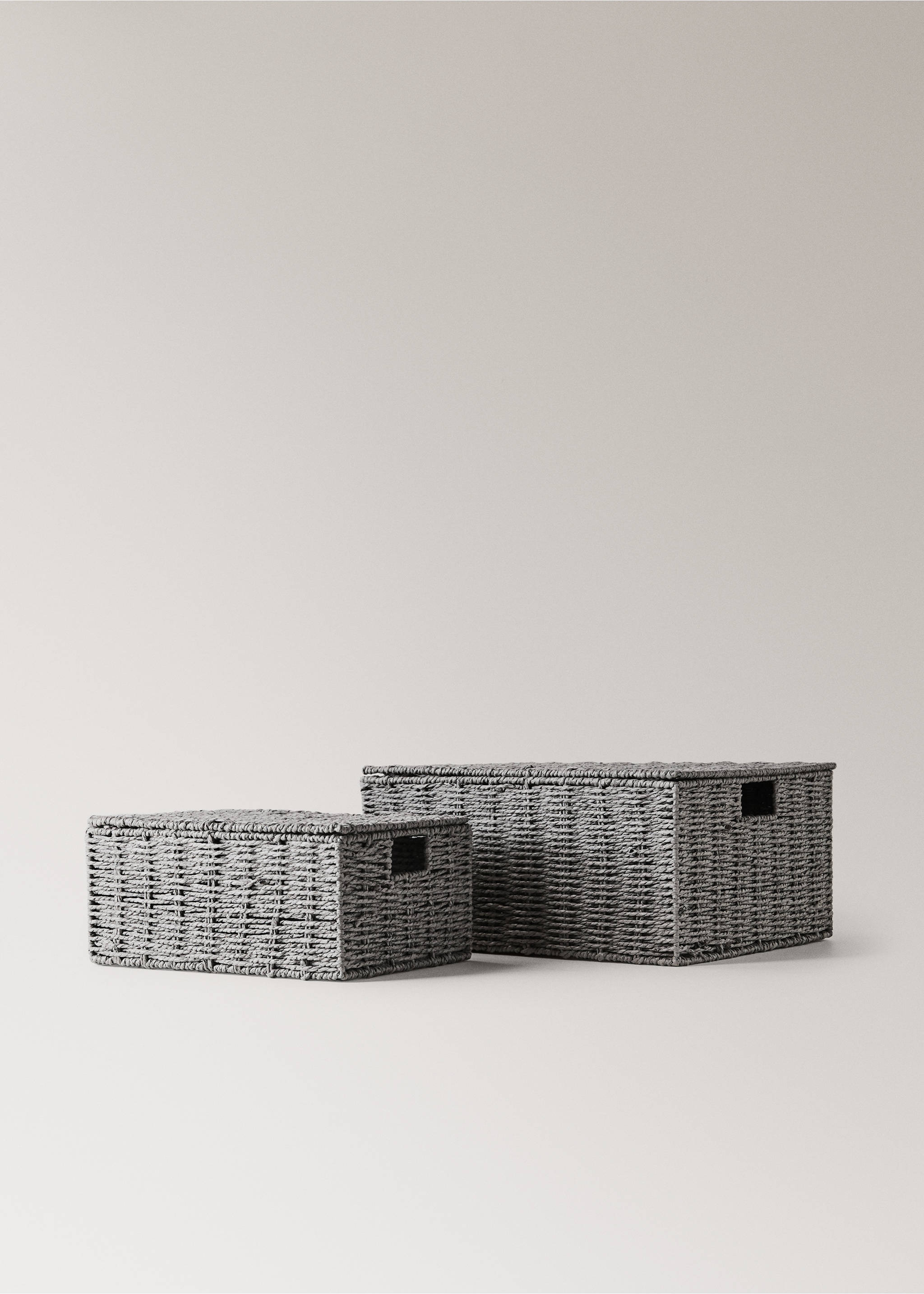 Medium-sized braided paper box - Details of the article 3, Grey. Ref: 37071450-00.