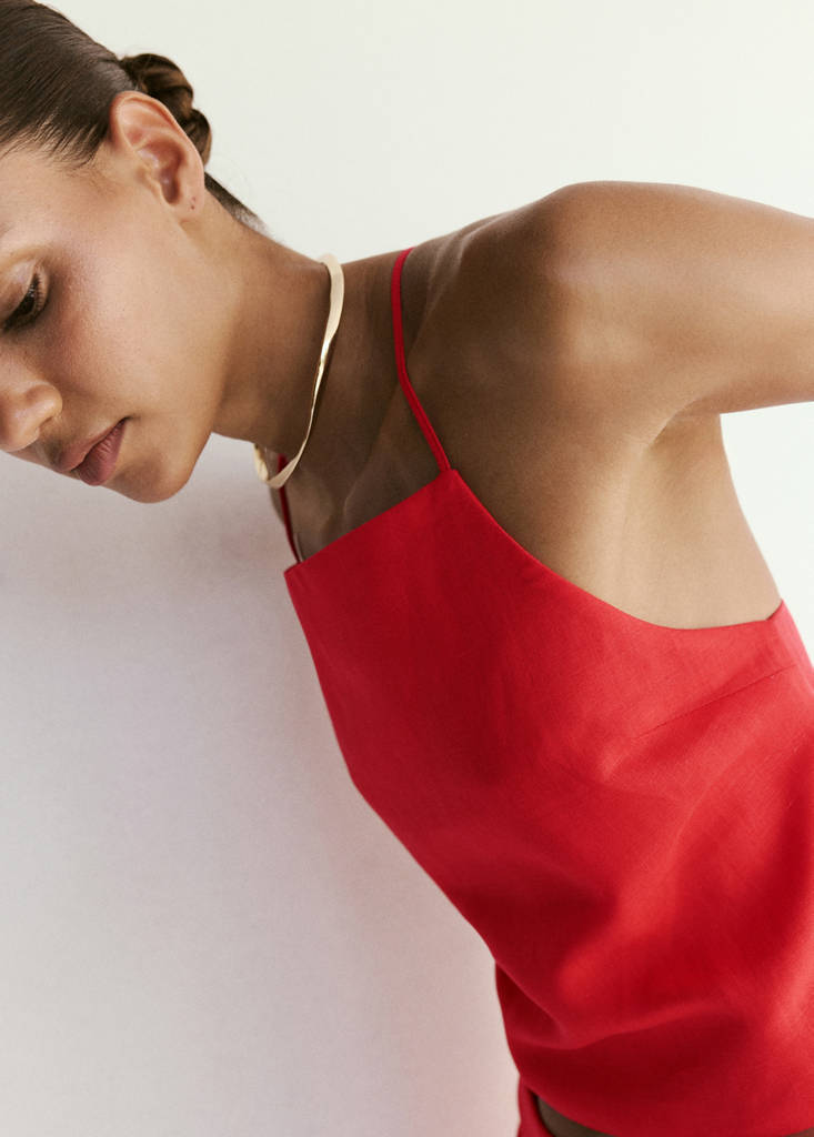 Linen crop top — Red