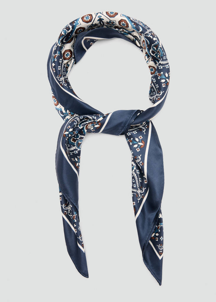 Paisley satin scarf — Dark Navy