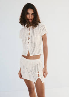 Short crochet cotton skirt — Ecru 1