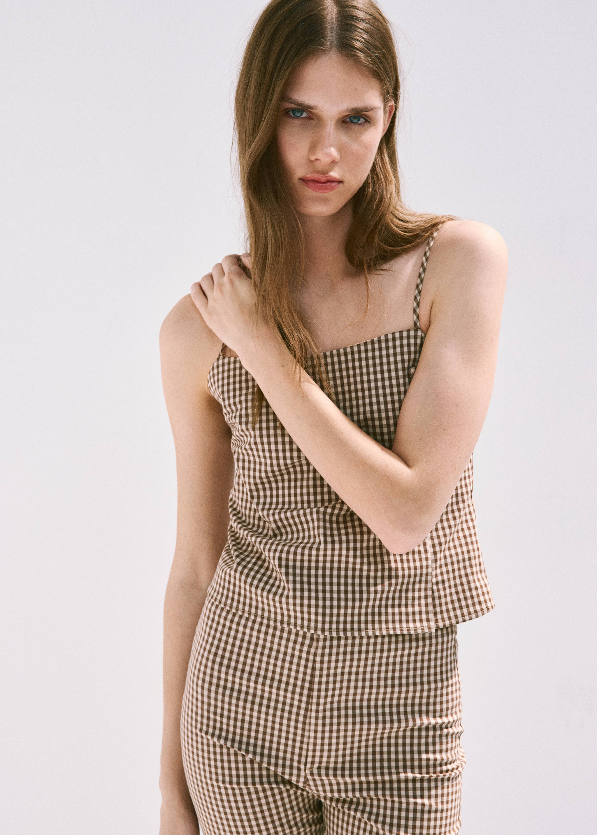 Gingham check button top - Medium plane