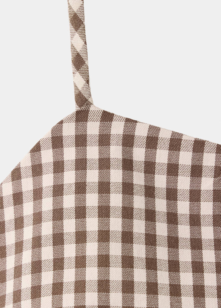 Gingham check button top — Brown