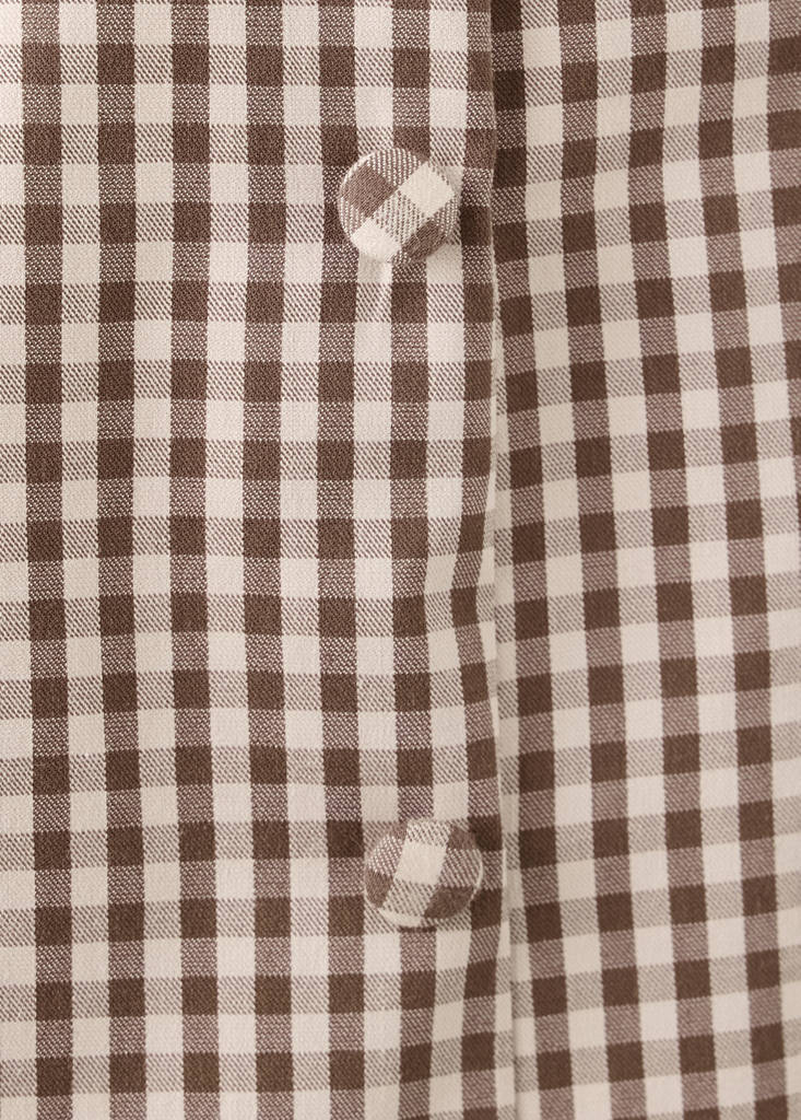 Gingham check button top — Brown