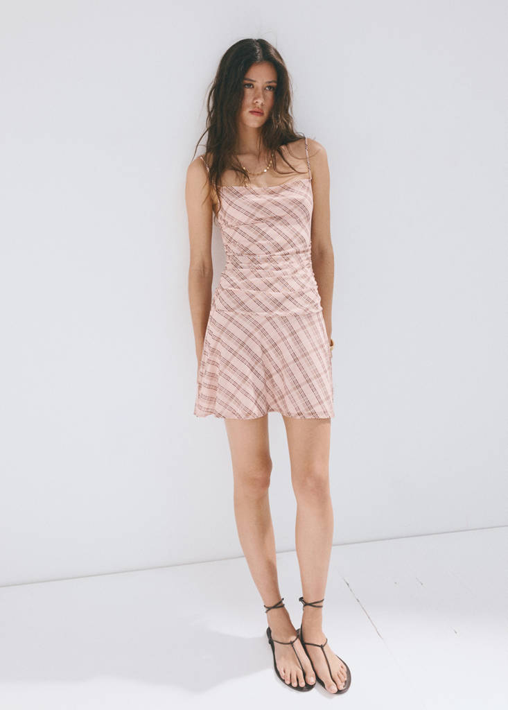 Gathered check dress — Pink