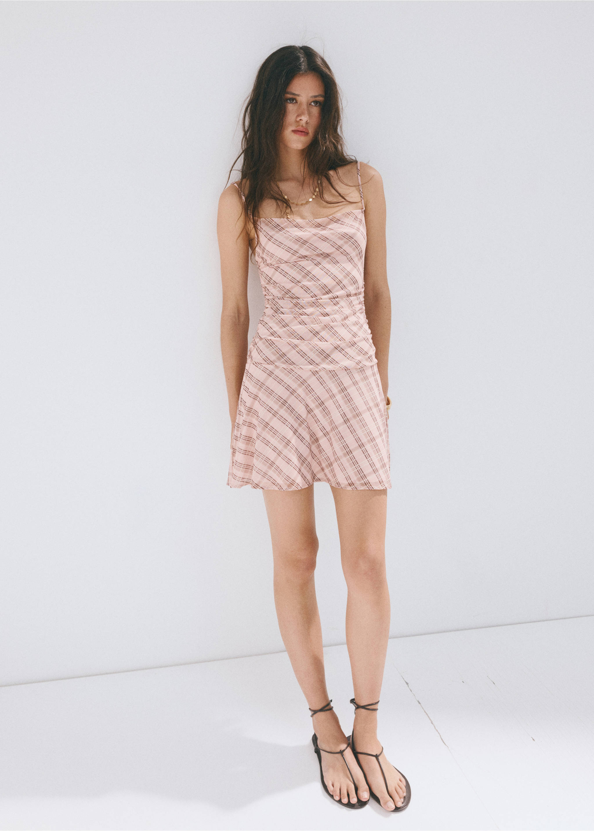 Gathered check dress - General plane, Pink. Ref: 37071464-00.