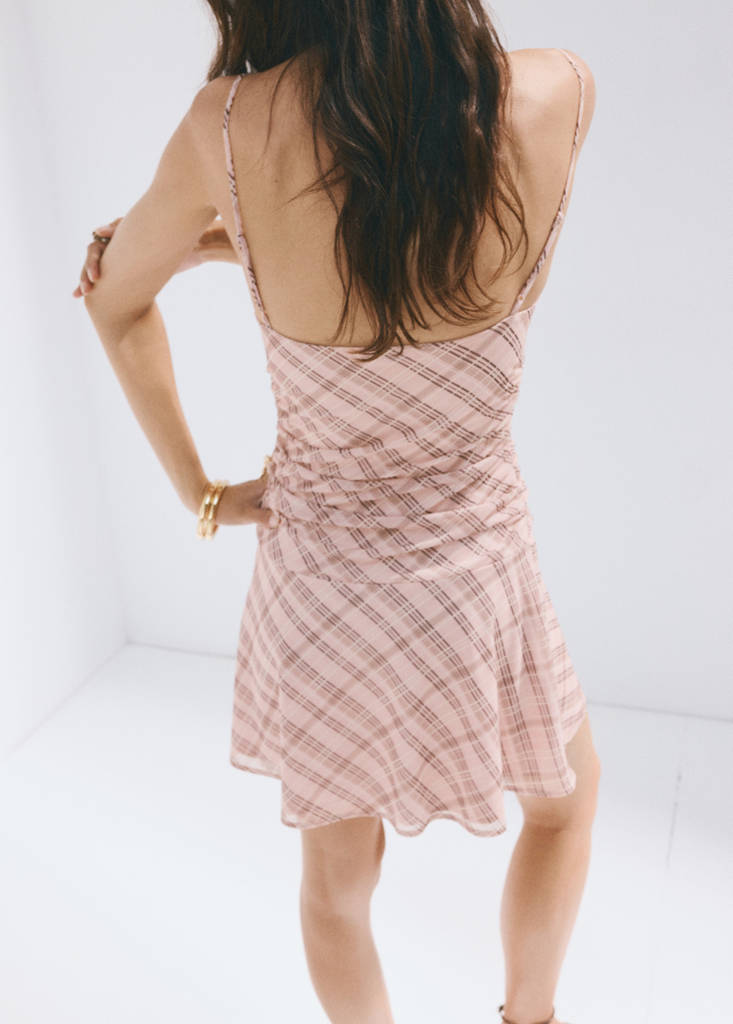 Gathered check dress — Pink