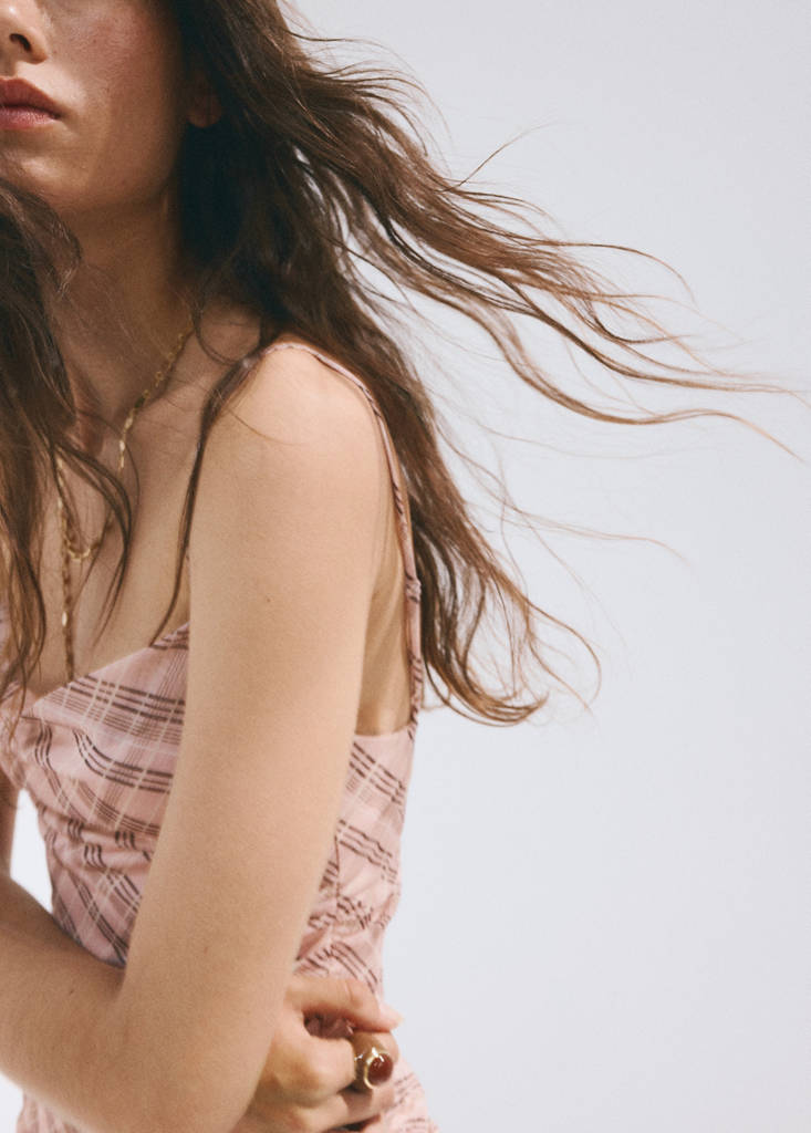Gathered check dress — Pink