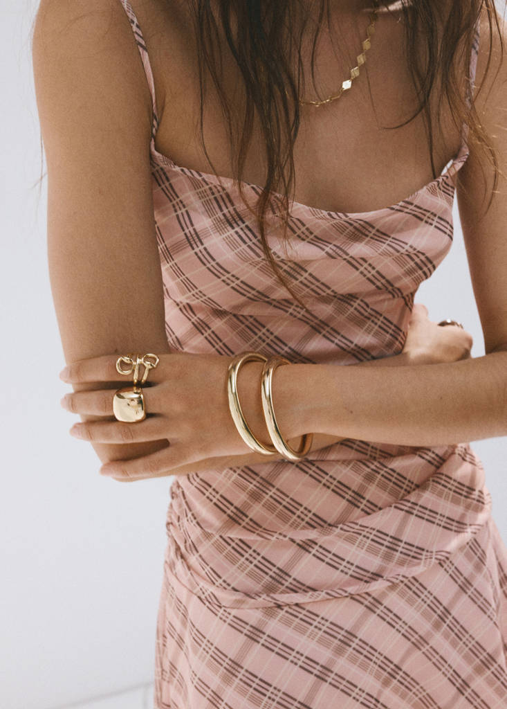 Gathered check dress — Pink