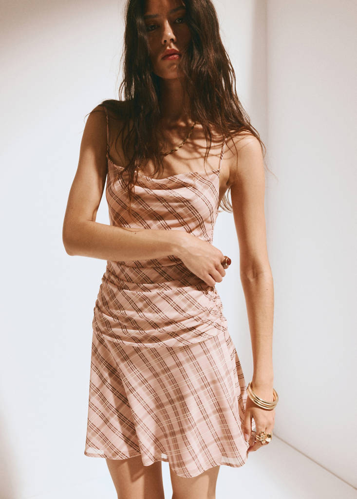Gathered check dress — Pink